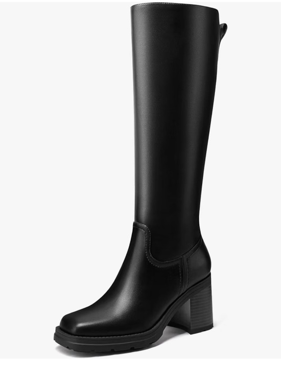 Shoes - Classic Black Knee-High Block Heel Women's Boot